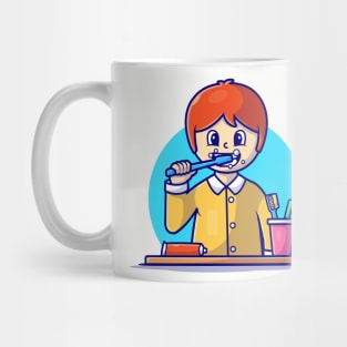 Cute Boy brushes teeth Cartoon Vector Icon Illustration Mug